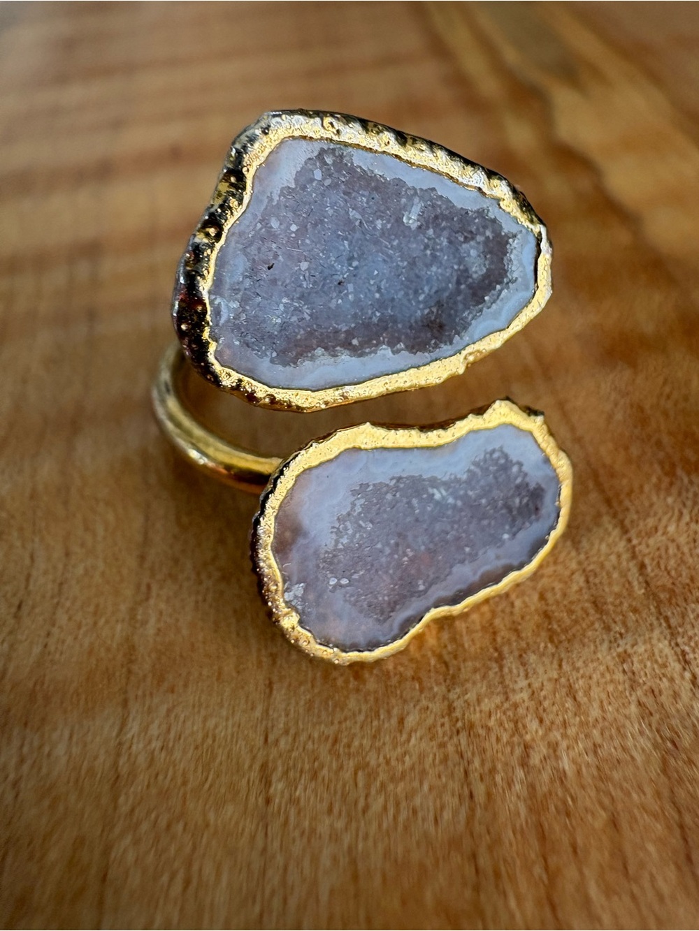 Robyn Rhodes Druzy Open Ring with Gold Trim - adjustable